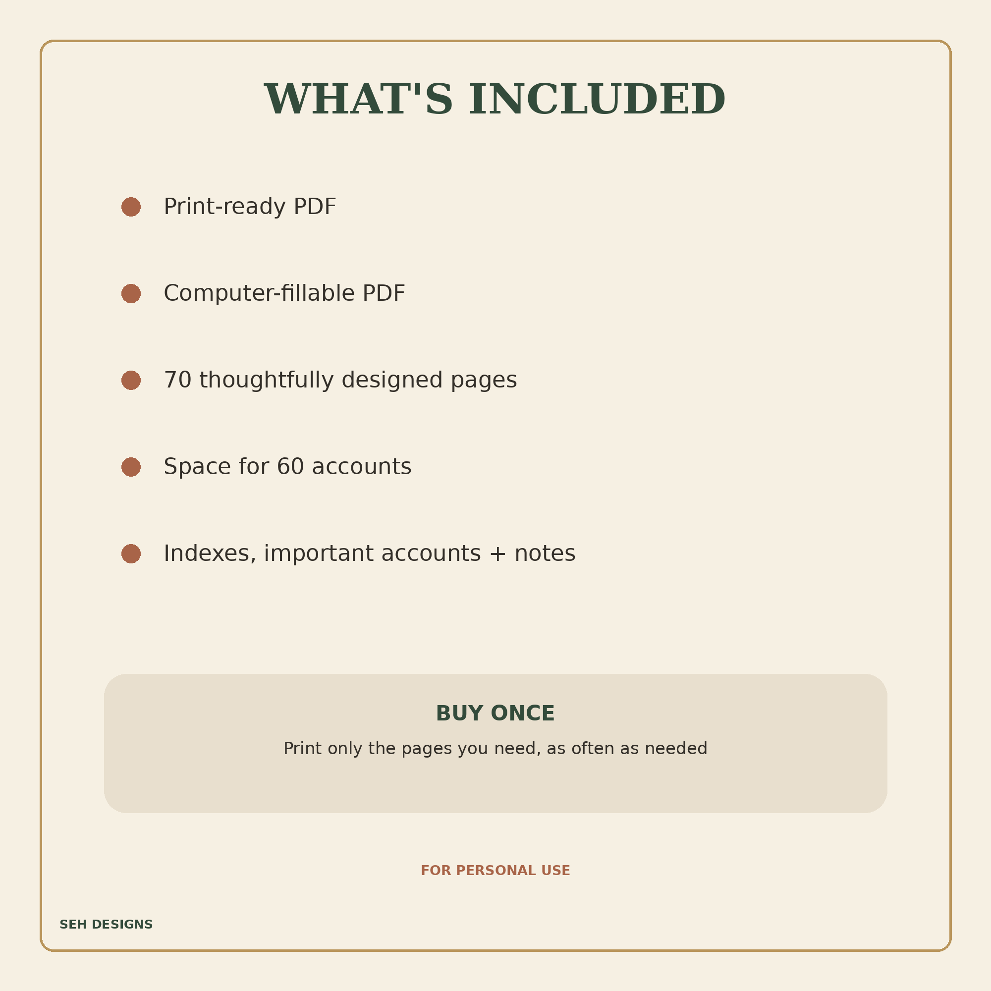Password Keepsake – Printable & Fillable PDF