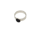 Fine silver patterned ring with garnet birthstone